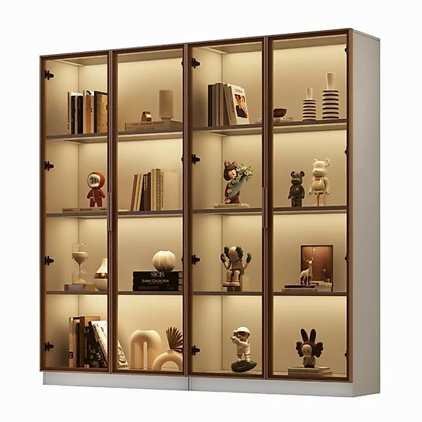 Merax Vitrine mit Glastüren (2-St) Badezimmerschrank mit LED,Mehrzweckschra günstig online kaufen