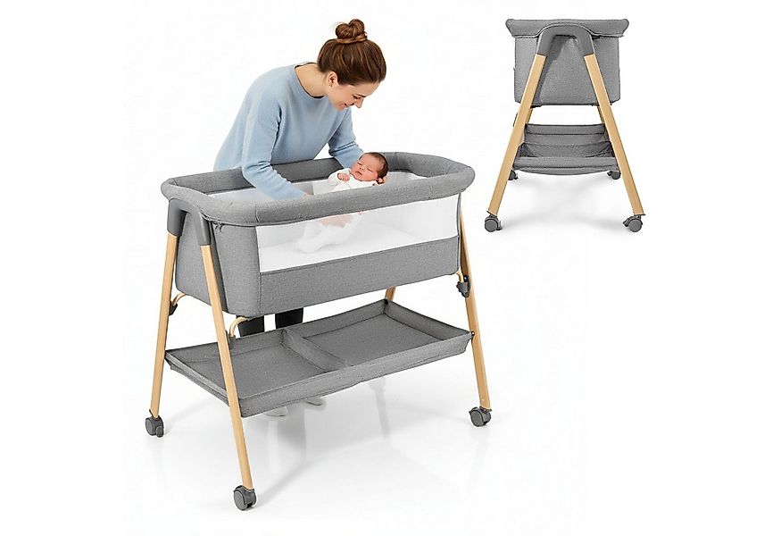 Moby-System Baby-Reisebett Babybett mit Matratze & Rollen – klappbar, grau günstig online kaufen