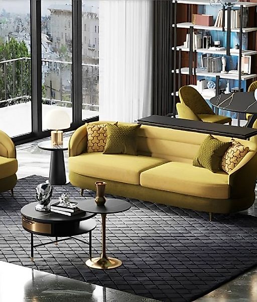 Xlmoebel 3-Sitzer Modern Sofa 3 Sitzer Gelb Hochwertig Polster Design Texti günstig online kaufen