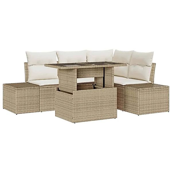 vidaXL Gartensofa-set mit Kissen 5-Tlg Beige und Creme Poly-Rattan 3349177 günstig online kaufen