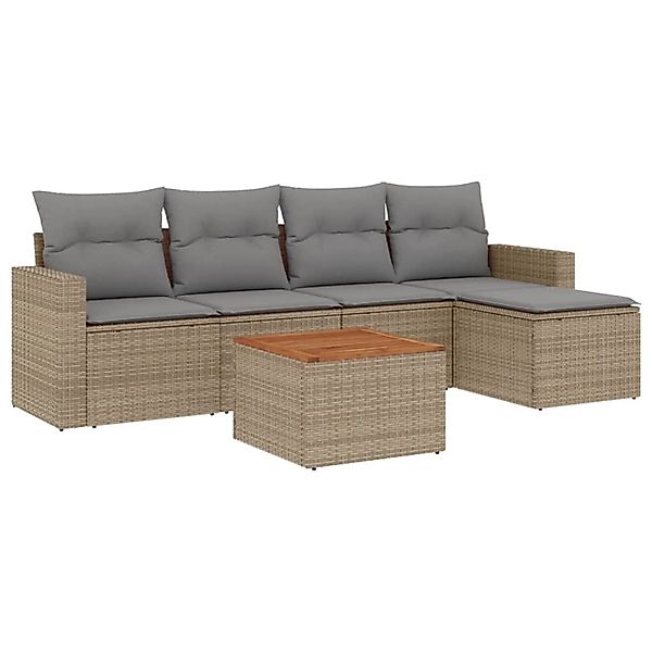 vidaXL 6-Tlg Garten-Sofagarnitur mit Kissen Beige Poly Rattan 3256430 günstig online kaufen