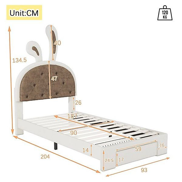 TavilaEcon Kinderbett 90x200 cm, Flachbett in Cartoon-Hasenform mit Bettkas günstig online kaufen