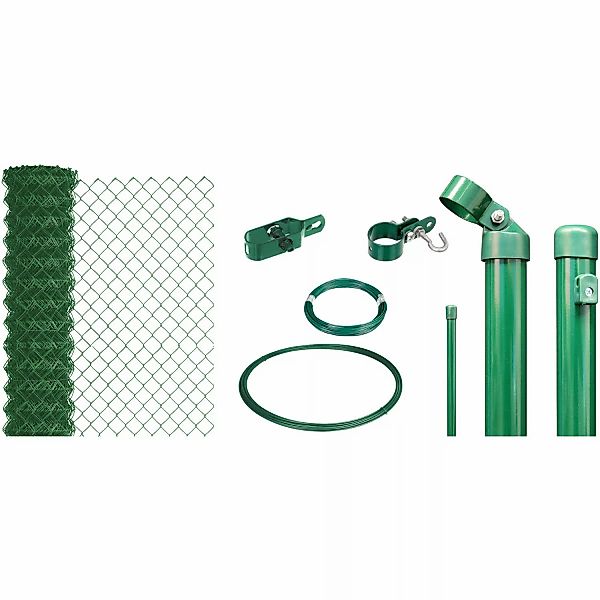 Maschendrahtzaun Set Grün zum Einbetonieren H x L: 1 m x 15 m günstig online kaufen