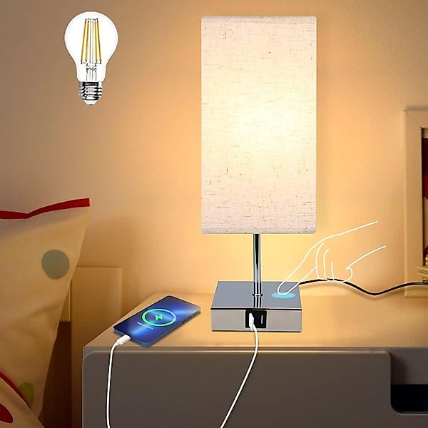 Nettlife Nachttischlampe Touch Dimmbar Stoffschirm E27 günstig online kaufen