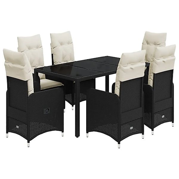vidaXL 7-tlg Garten-Bistro-Set mit Kissen Schwarz Poly Rattan Modell 9 günstig online kaufen
