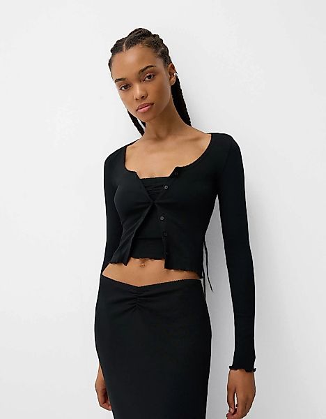 Bershka Cardigan-Top Mit Langen Ärmeln Damen L Schwarz günstig online kaufen