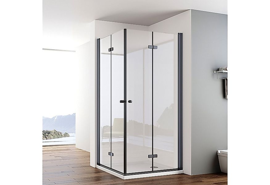 IMPTS Eckdusche Duschkabine Schwarz Eckeinstieg 180º Eckig Faltbar Dusche F günstig online kaufen
