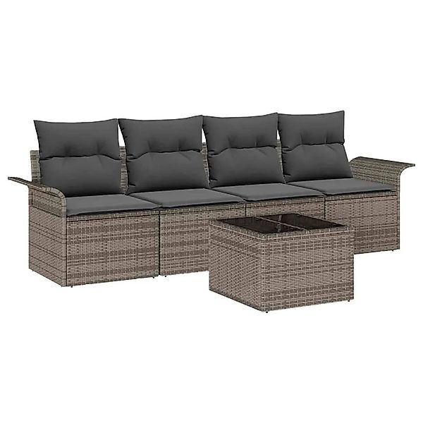 vidaXL Gartensofa-set mit Kissen mit Speicher 5-Tlg Grau Poly-Rattan 335389 günstig online kaufen