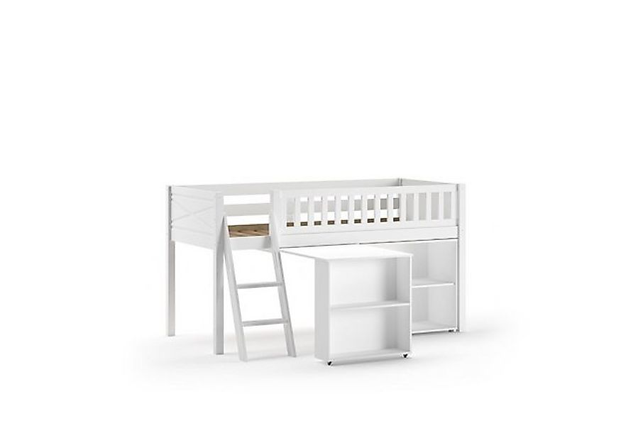 58 aufm Kessel Kinderbett Kinderbett Karyl 208x114x135 Massivholz Weiß Rega günstig online kaufen