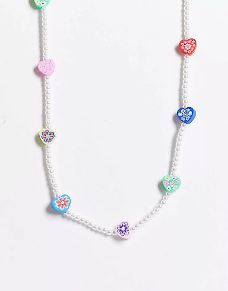 ASOS DESIGN – Halskette mit Blumen und Perlen-Mehrfarbig günstig online kaufen