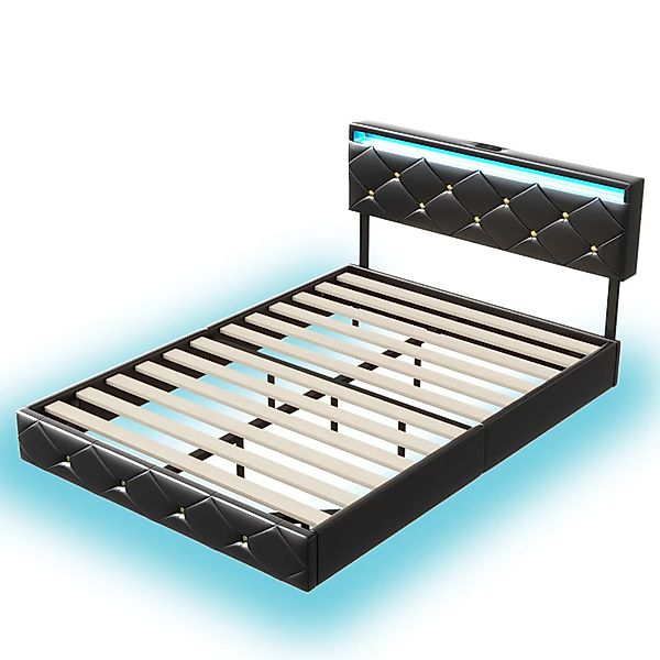 PXloue Polsterbett mit Höhenverstellbares Kopfteil-Doppelbett mit Schwebend günstig online kaufen