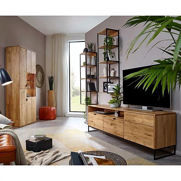 Wohnzimmer Anbauwand mit Massivholz Oberfläche geölt (vierteilig) günstig online kaufen