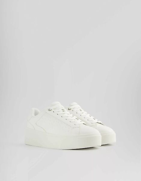 Bershka Plateau-Sneaker Mit Buchstabengravur Damen 37 Weiss günstig online kaufen