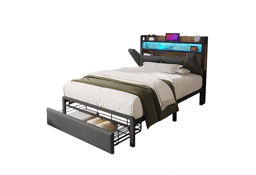 Flieks Polsterbett, LED Einzelbett mit Ladefunktion, Stauraumkopfteil, Schu günstig online kaufen