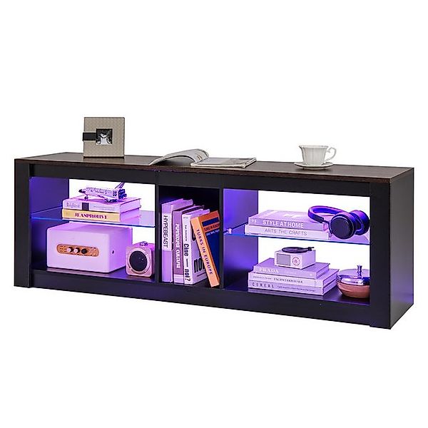 COSTWAY TV-Schrank mit LED, 20 Farben, TV Regal verstellbare Glasablagen sc günstig online kaufen
