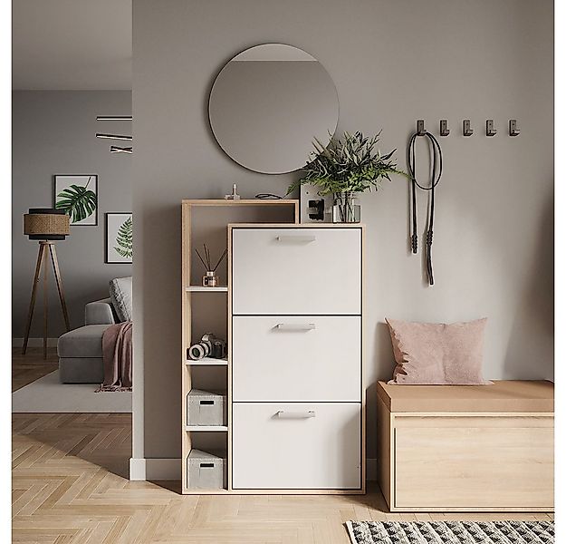 Vicco Schuhkipper Orlando, Weiß/Sonoma, 80 x 128.3 cm mit 3 Klappfächern (1 günstig online kaufen