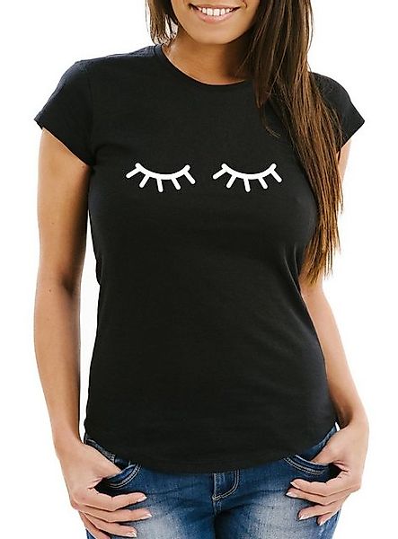 MoonWorks Print-Shirt Damen T-Shirt Schlafende Augen Wimpern Eye Lashes Müd günstig online kaufen