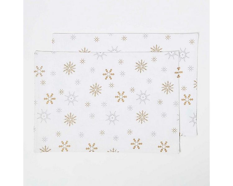 Homescapes Platzset Weißes Tischset Weihnachten mit Schneeflocken – 2er-Set günstig online kaufen
