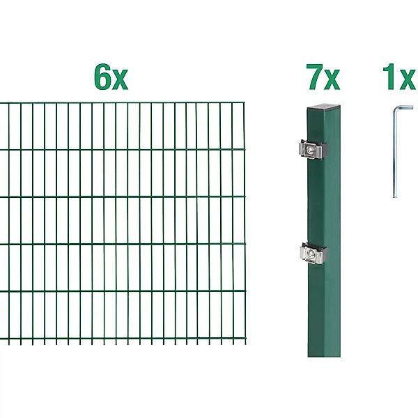 Metallzaun Grund-Set Doppelstabmatte verz. Grün beschichtet 6 x 2 m x 1,4 m günstig online kaufen