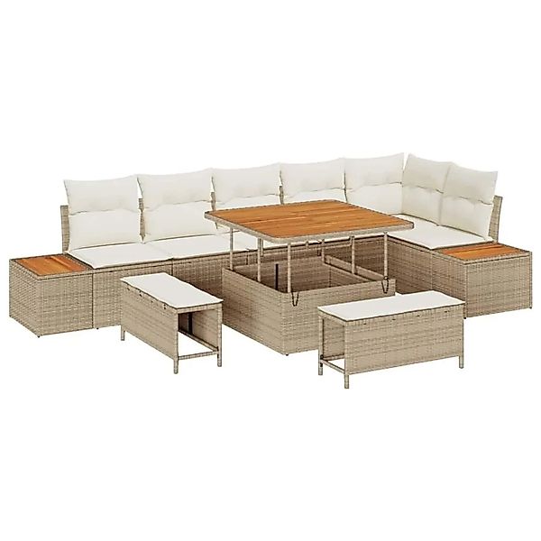 vidaXL Gartensofa-set mit Kissen mit Speicher 9-Tlg Beige Poly-Rattan 33648 günstig online kaufen