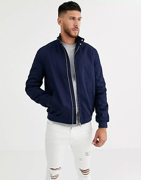 ASOS DESIGN – Harrington-Jacke mit Stehkragen in Marineblau günstig online kaufen