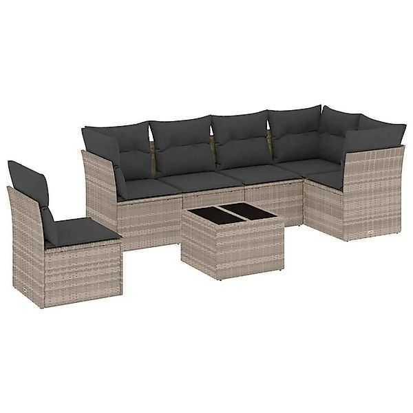 vidaXL 7-Tlg Garten-Sofagarnitur mit Kissen Hellgrau Poly Rattan 3249551 günstig online kaufen