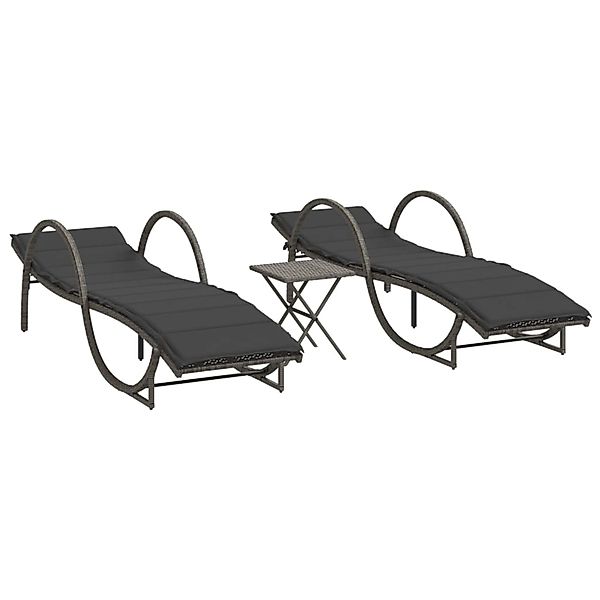 vidaXL Sonnenliegen 2 Stk mit Tisch Grau Poly Rattan 368265 günstig online kaufen