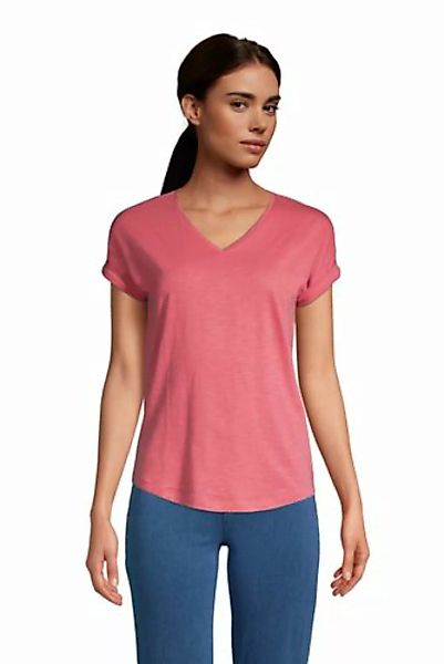 Shirt mit V-Ausschnitt aus Baumwolle/Modal in Petite-Größe, Damen, Größe: L günstig online kaufen