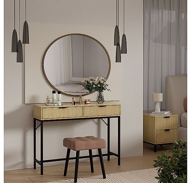 Vicco Schminktisch Lennox, Eiche/Schwarz, 100 x 75 cm mit 2 Schubladen (1-S günstig online kaufen