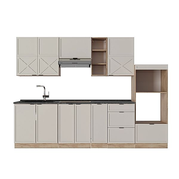 Vicco Fame-Line Küchenzeile GrauBeige/Goldkraft Eiche 280 cm AP Anthrazit günstig online kaufen