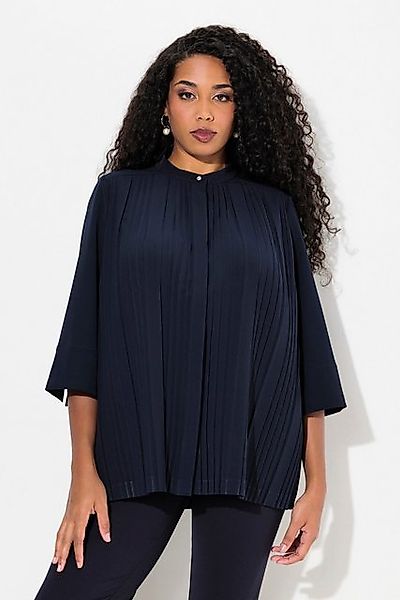 Ulla Popken Satinbluse Bluse Plissee-Einsätze Stehkragen 3/4-Arm günstig online kaufen