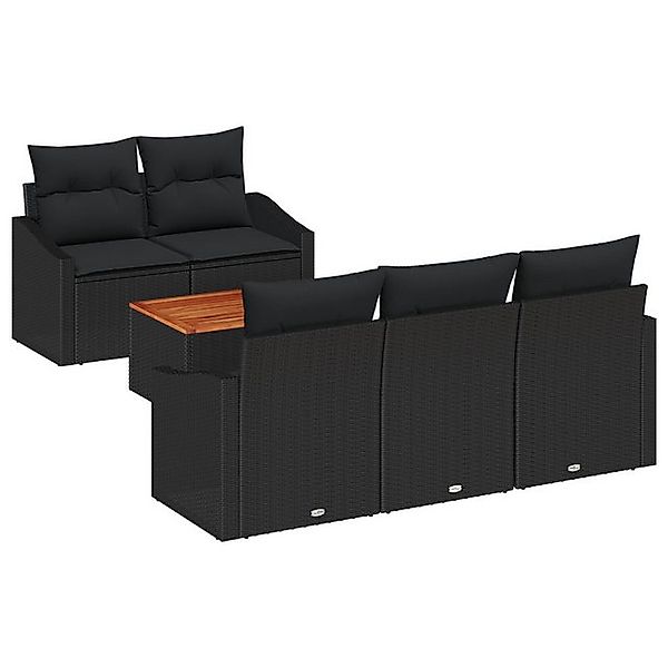 vidaXL Loungesofa 6-teiliges Garten Sofa Set mit Kissen Schwarz Poly Rattan günstig online kaufen