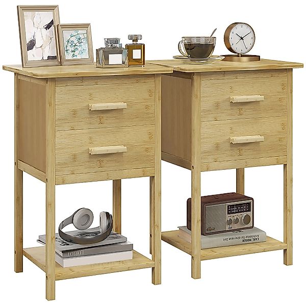 HOMCOM 2er-Set Nachttisch mit Schublade Griff Natur 40 x 34 x 60 cm günstig online kaufen