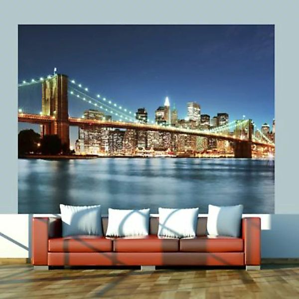 artgeist Fototapete Flimmernde Brooklyn Bridge blau/gold Gr. 200 x 154 günstig online kaufen
