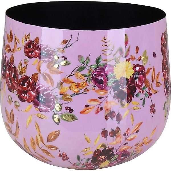 Übertopf Flora mit Blumenmuster Ø 13 cm x 9 cm Pink-Gold günstig online kaufen