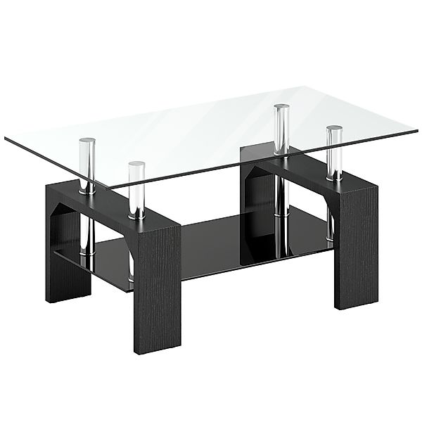 HOMCOM Moderner 2‑stufiger Couchtisch mit Ablage aus gehärtetem Glas, Sofat günstig online kaufen