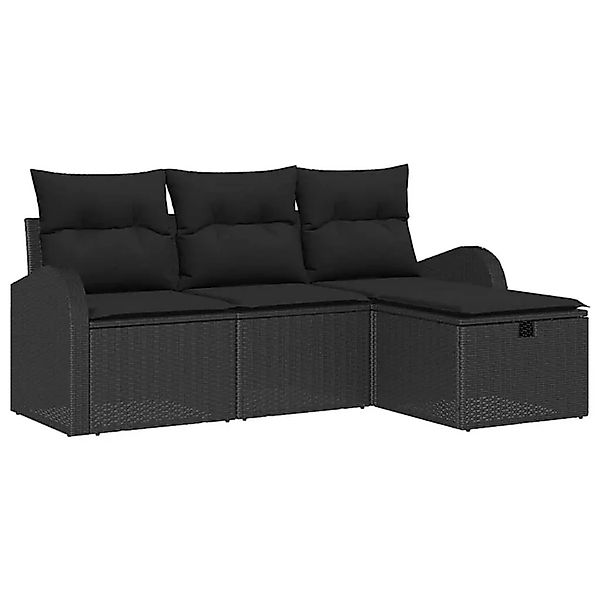 vidaXL Garten-Sofa-Set mit Kissen 4-Tlg Schwarz Poly Rattan 3360384 günstig online kaufen