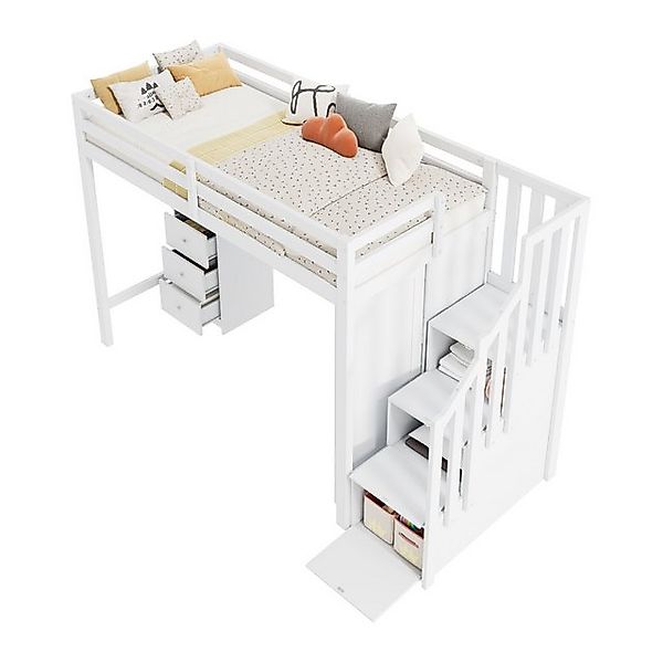 HAUSS SPOLE Etagenbett 90X200cm mit Schreibtisch, Kleiderschrank und Treppe günstig online kaufen