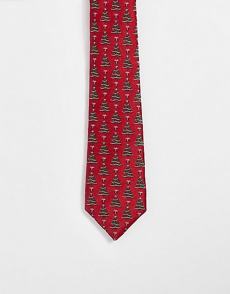 ASOS DESIGN – Schmale Krawatte in Rot mit Weihnachtsmuster-Bunt günstig online kaufen