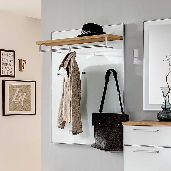 Wandgarderobe in Weiß Glas beschichtet Eiche Bianco günstig online kaufen