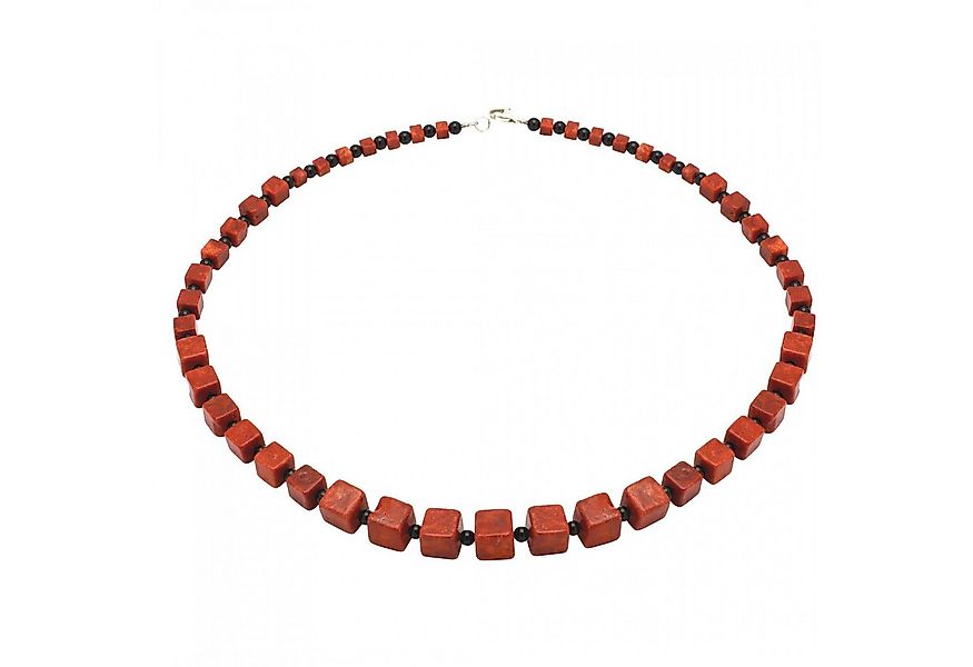 Schmuck Krone Collier Kette aus Koralle & Onyx & 925 Silber, Würfel, Silber günstig online kaufen