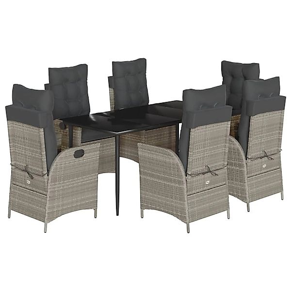 vidaXL 7-Tlg Garten-Essgruppe mit Kissen Hellgrau Poly Rattan 3213280 günstig online kaufen