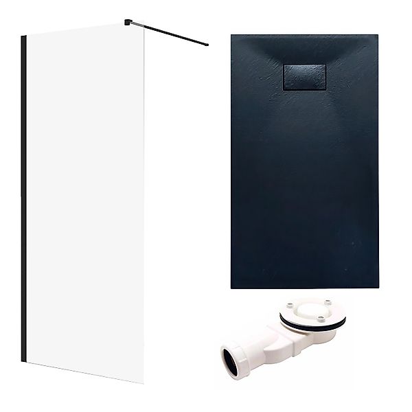 Bad Land SET Duschwanne VIDAR 90x160 Rechteck Schwarz + Walk-In Dusche KETI günstig online kaufen