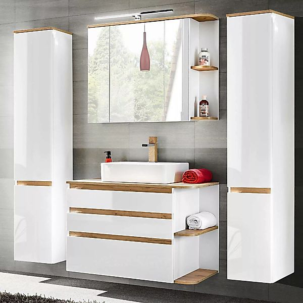 Badezimmermöbel Komplett Set mit Keramik-Waschtisch CAMPOS-56, Hochglanz we günstig online kaufen