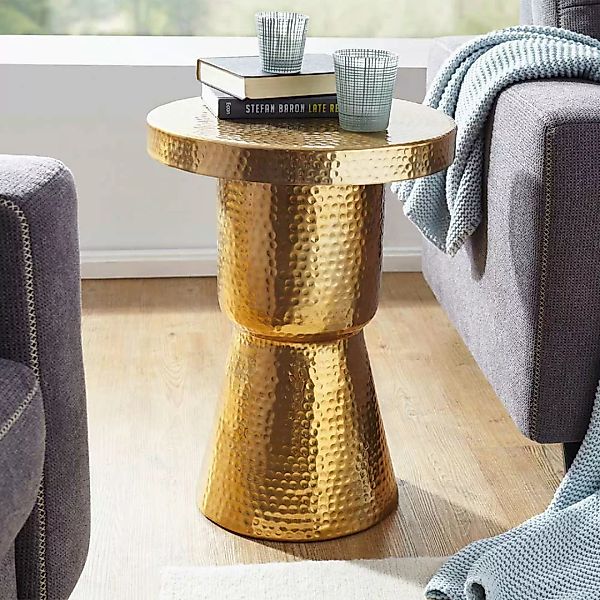Designertisch in Goldfarben Säulengestell günstig online kaufen