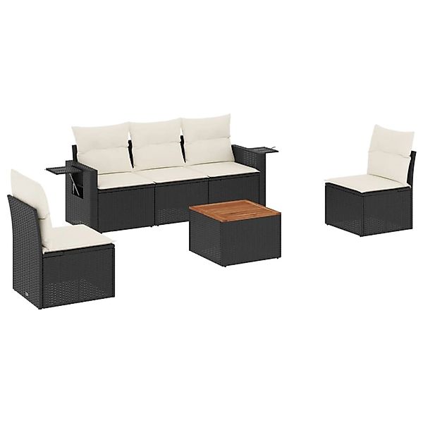 vidaXL 6-Tlg Garten-Sofagarnitur mit Kissen Schwarz Poly Rattan 3256833 günstig online kaufen