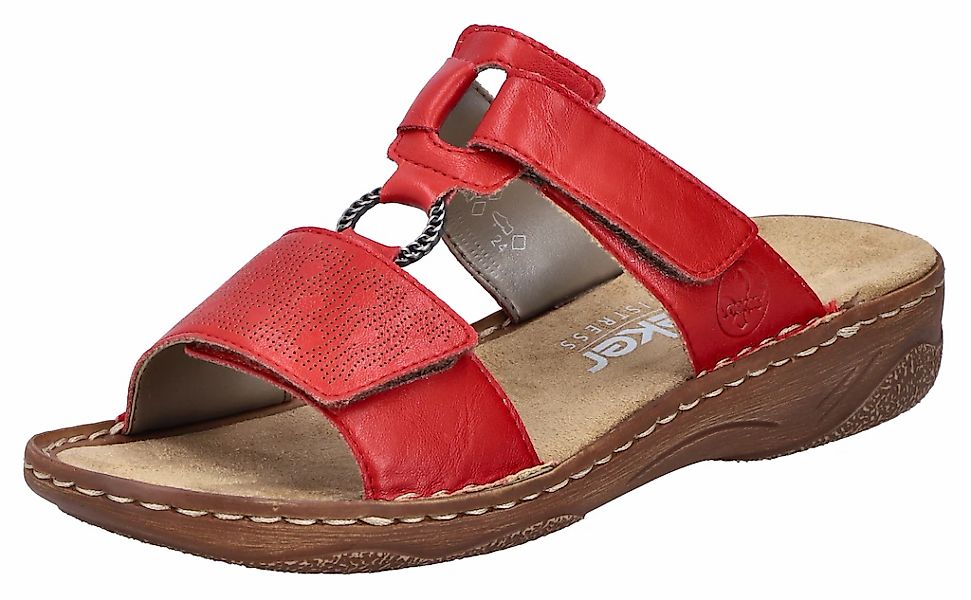 Rieker Pantolette, Sommerschuh, Schlappen, Urlaubschuh, Klettschuh mit Perf günstig online kaufen