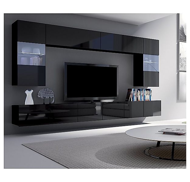 Lomadox Wohnwand CAIRNS-132, (6-St), in schwarz Hochglanz, Modern, grifflos günstig online kaufen