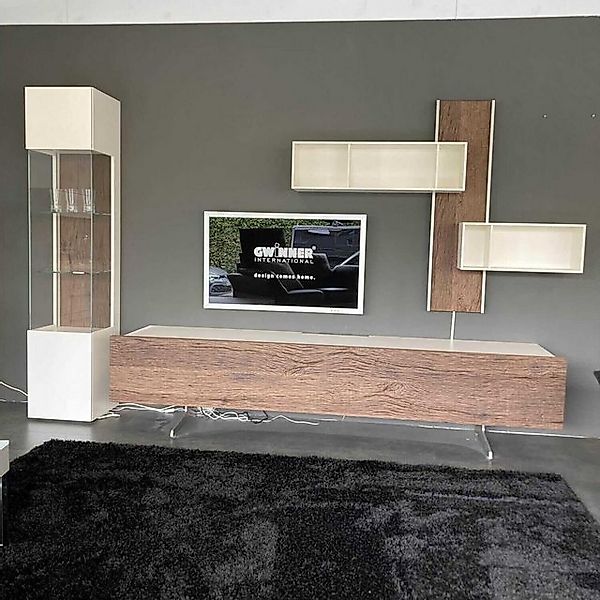 GWINNER Anbauschrank Wohnwand Bohle Lack Weiß Struktureiche Geräuchert mit günstig online kaufen
