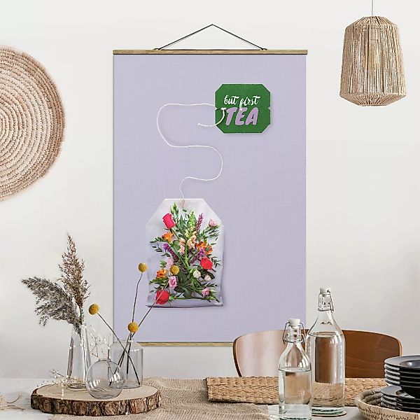 Stoffbild Blumen mit Posterleisten - Hochformat Blumentee günstig online kaufen